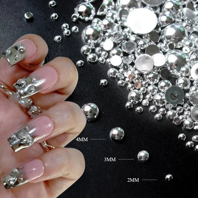 Silver Pearl Shape Beads Nail