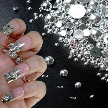 Silver Pearl Shape Beads Nail